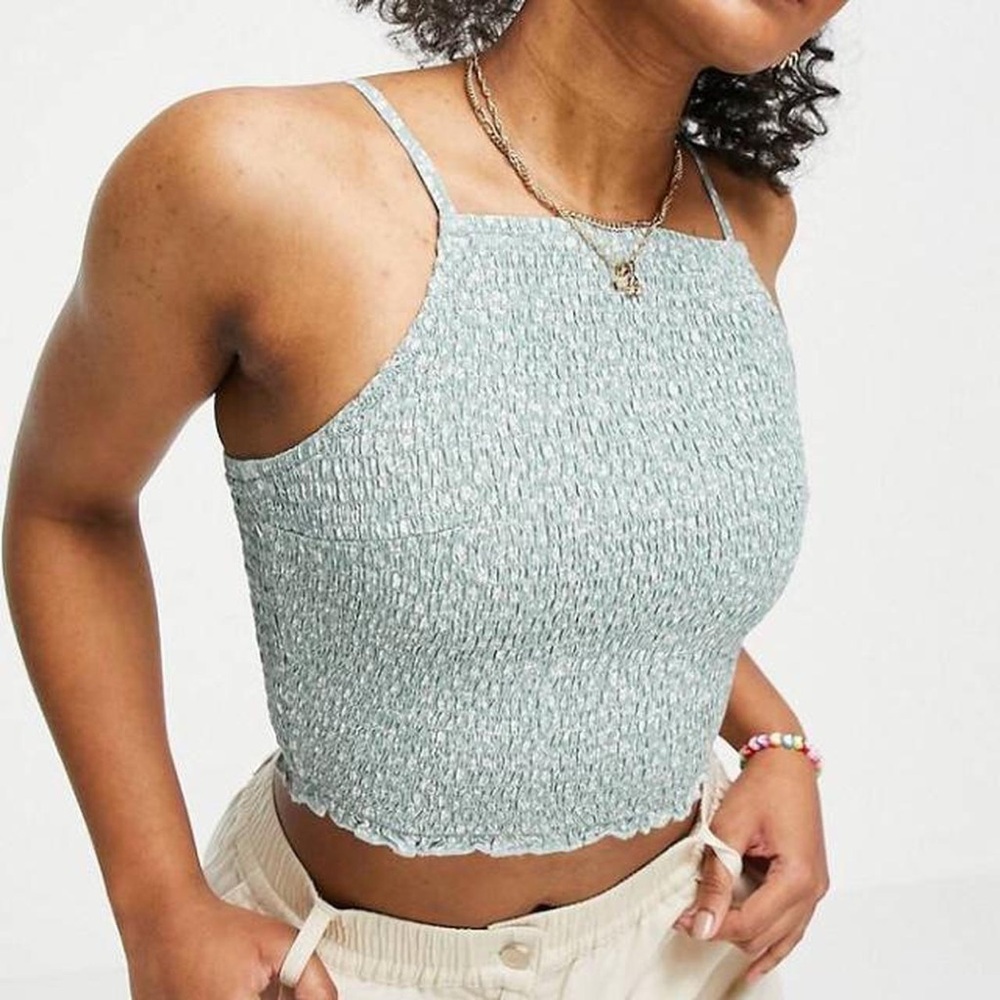 Hollister Light Teal/Green Smocked Crop Top